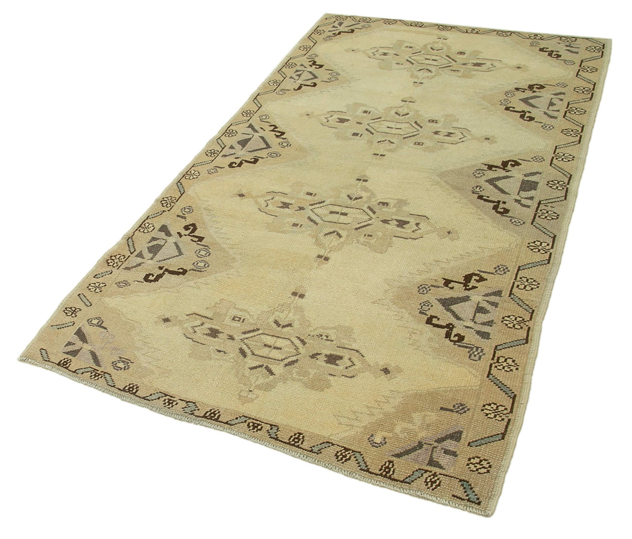 1960s handmade vintage oriental beige rug 109 cm x 200 cm