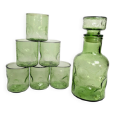Service à orangeade en verre bullé vert — carafe et 6 verres