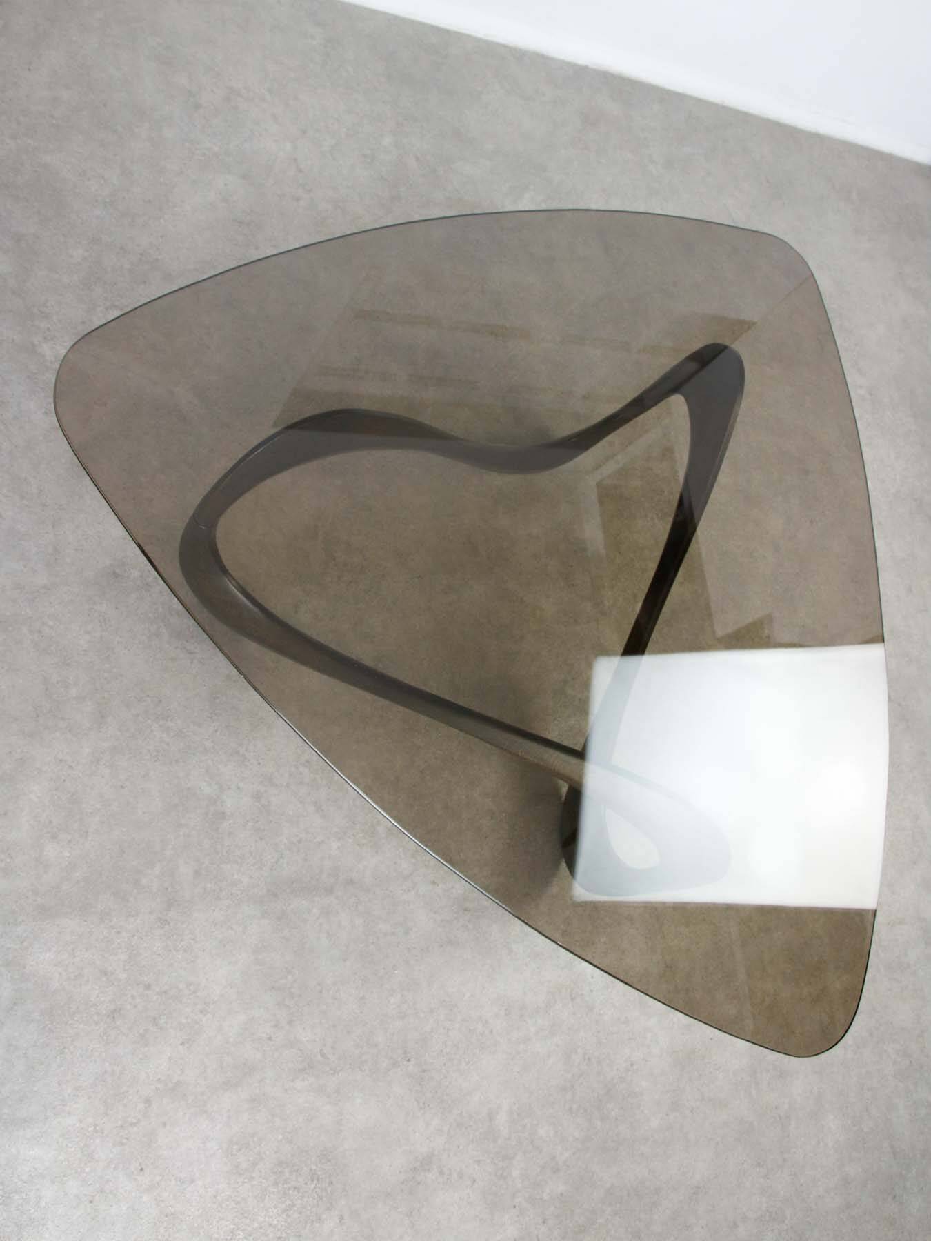 Italian Organic "Snake" Wooden and Smoked Glass Coffee Table, 1960s