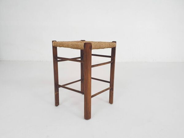 Petit tabouret de bar en rotin, Pays-Bas années 1950.