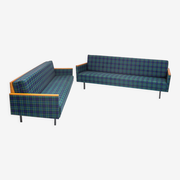 Duo of 4-seater sofas, Tartan fabric, 1960