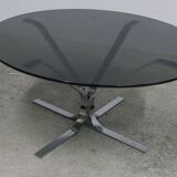 Table basse ronde 1970 space age verre fumé