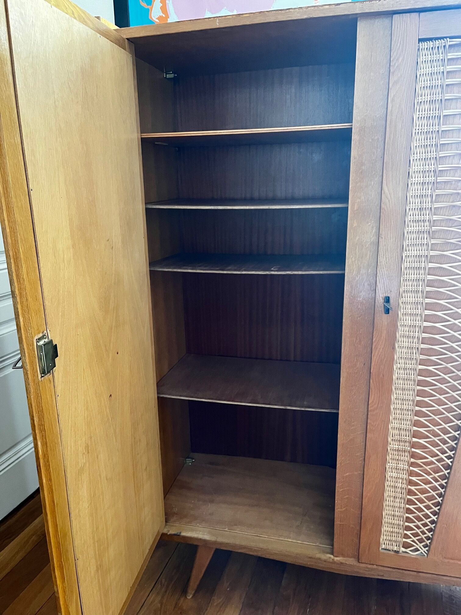 Wood and rattan cabinet 60s