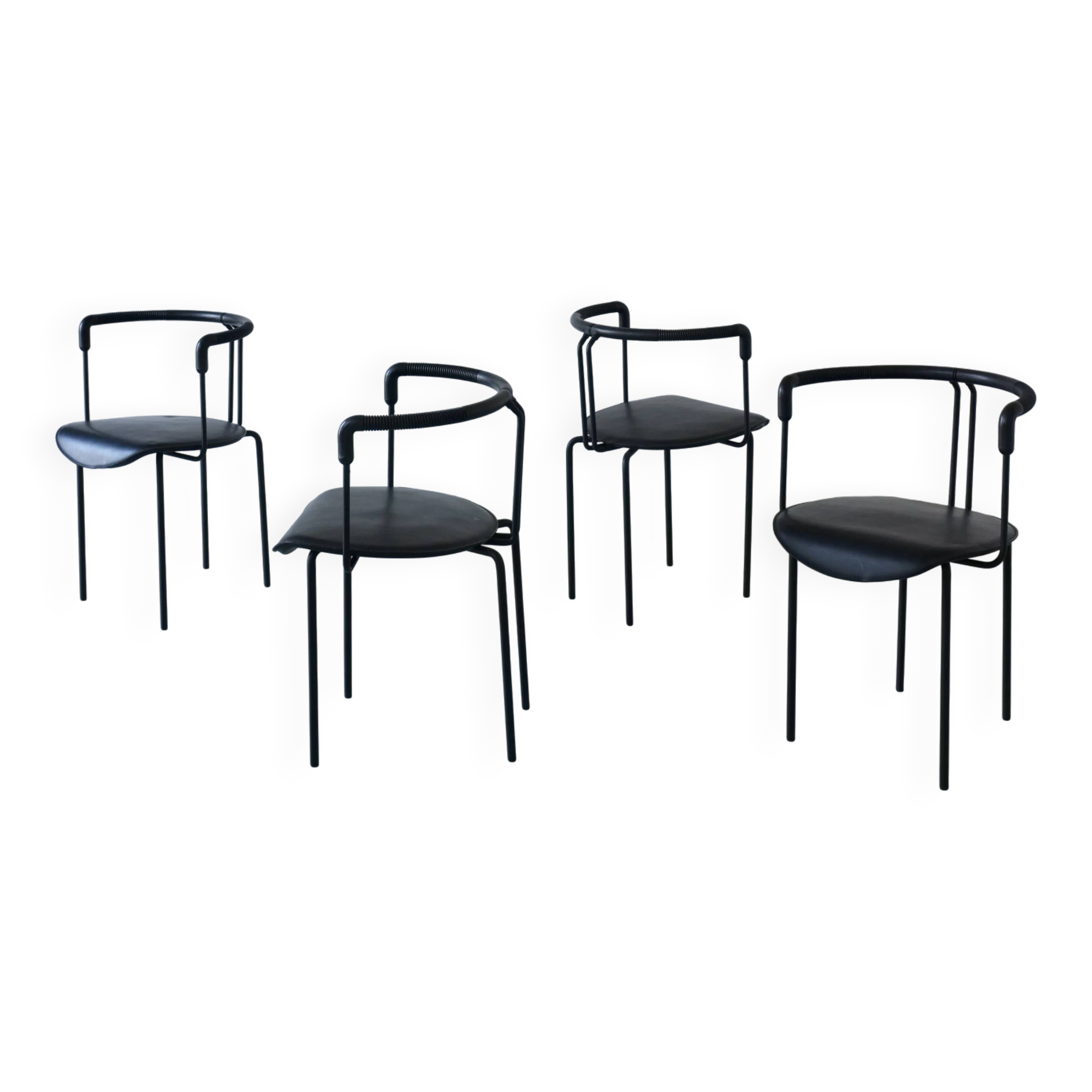 4 postmodern black leather armchairs from Cidue, Italy, 1990s