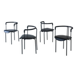 4 postmodern black leather armchairs from Cidue, Italy, 1990s