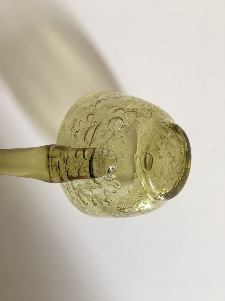 Lime green blown glass ladle, Biot