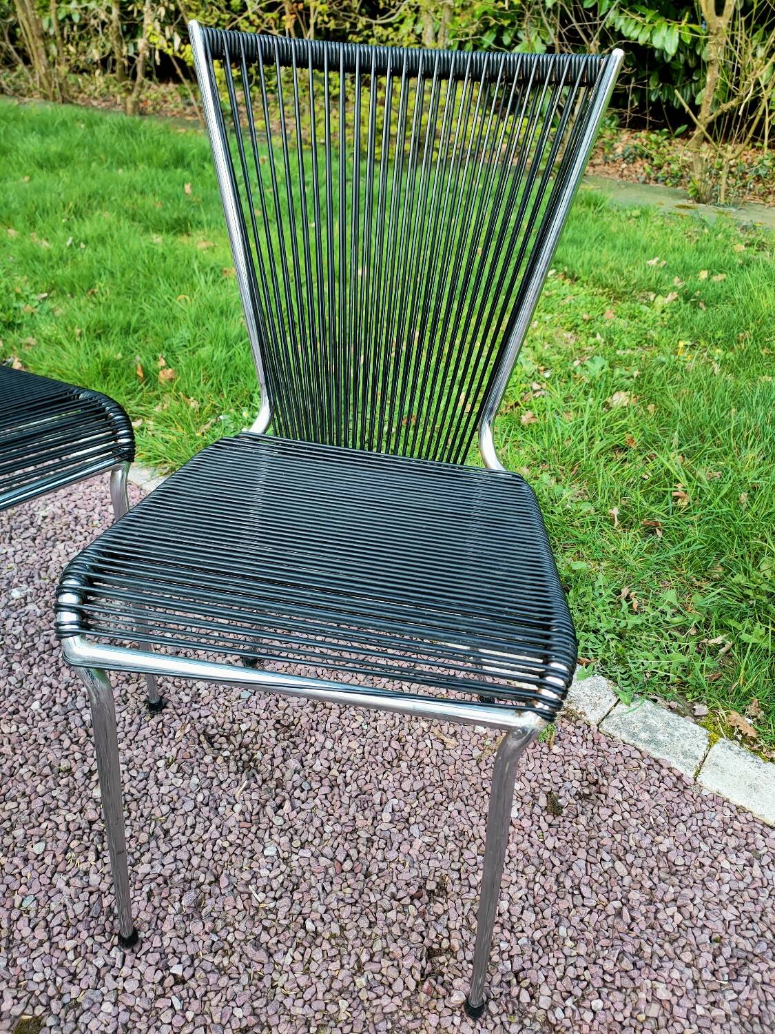 Pair of vintage Scoubidou chairs and stools