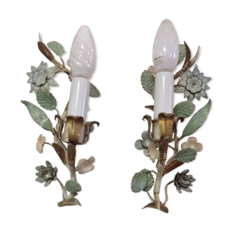 Painted metal flower sconces, vintage, 50s