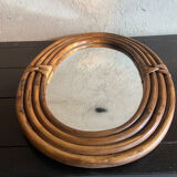 Vintage rattan oval mirror, 54x39 cm