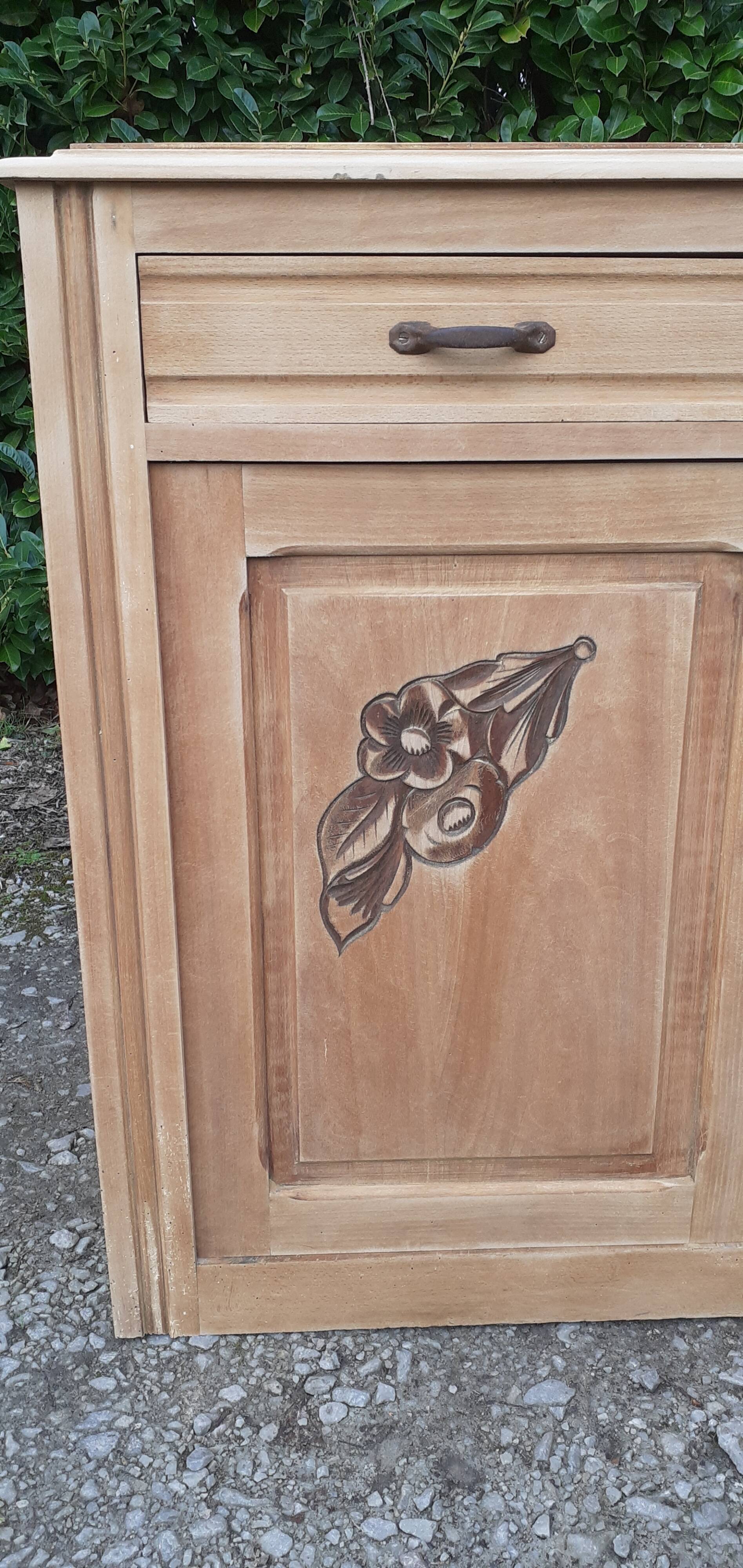 Parisian art deco sideboard 2 doors 2 drawers beech raw wood