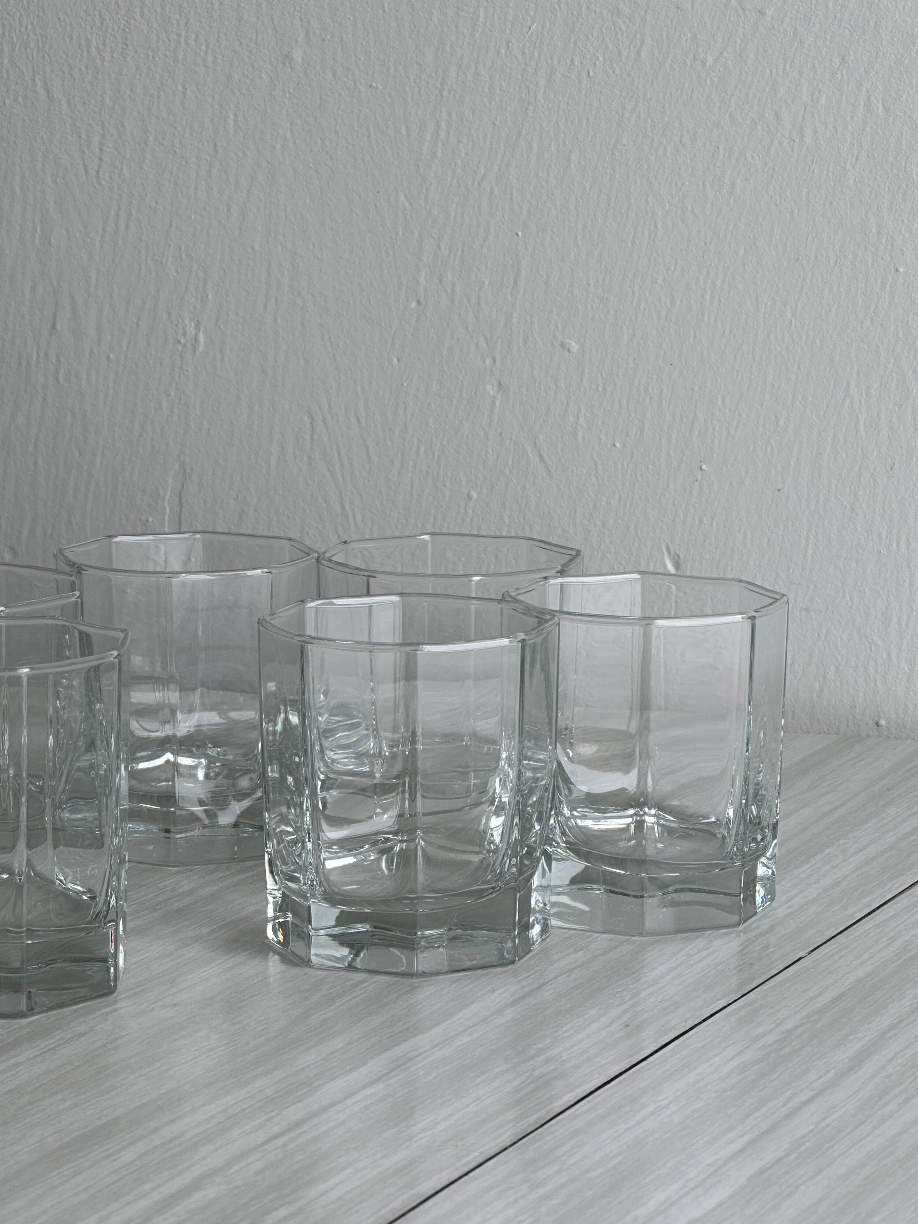 Set of 6 thick octagonal water glasses