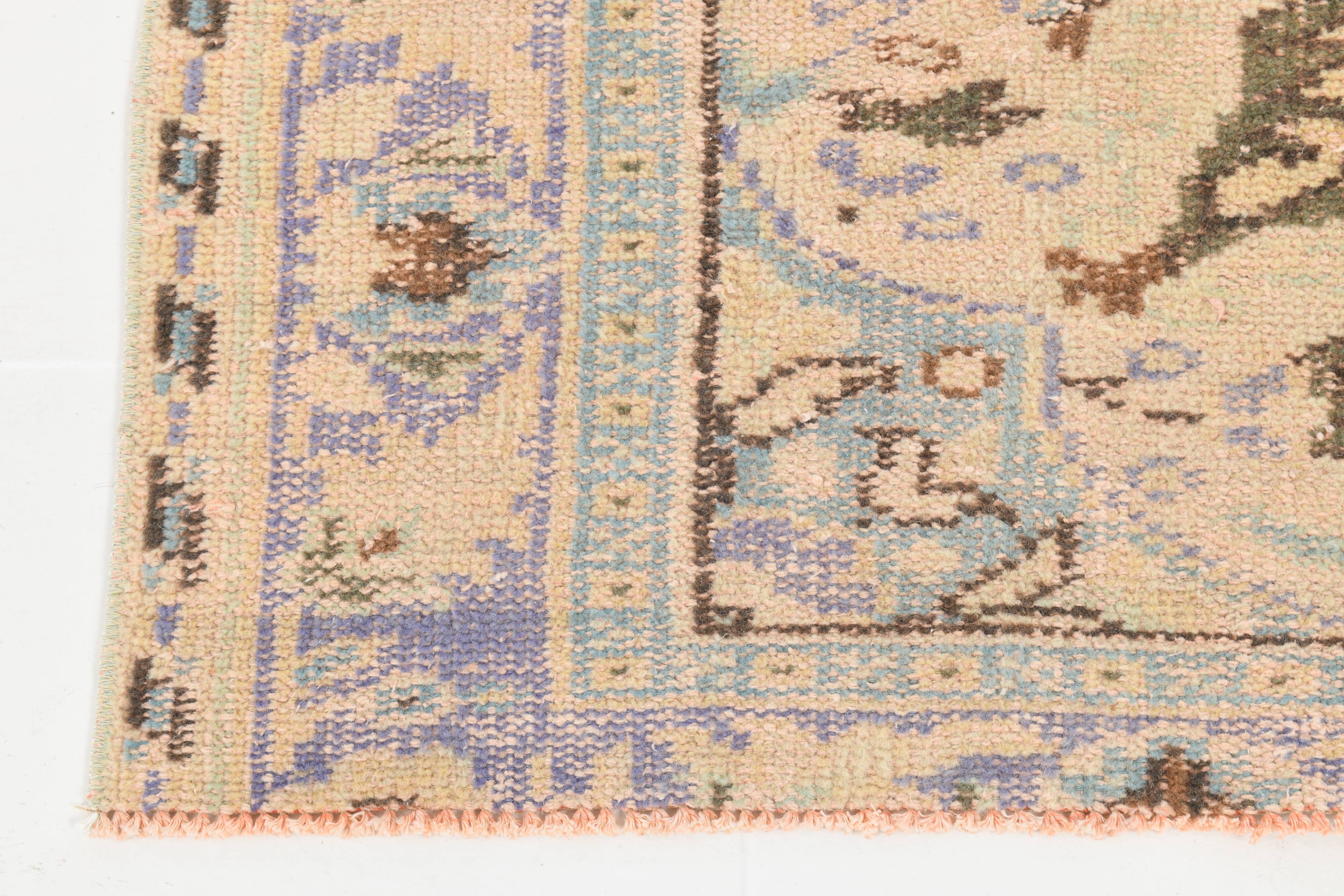 Tapis vintage beige, tapis turc vintage délavé par le soleil, tapis beige