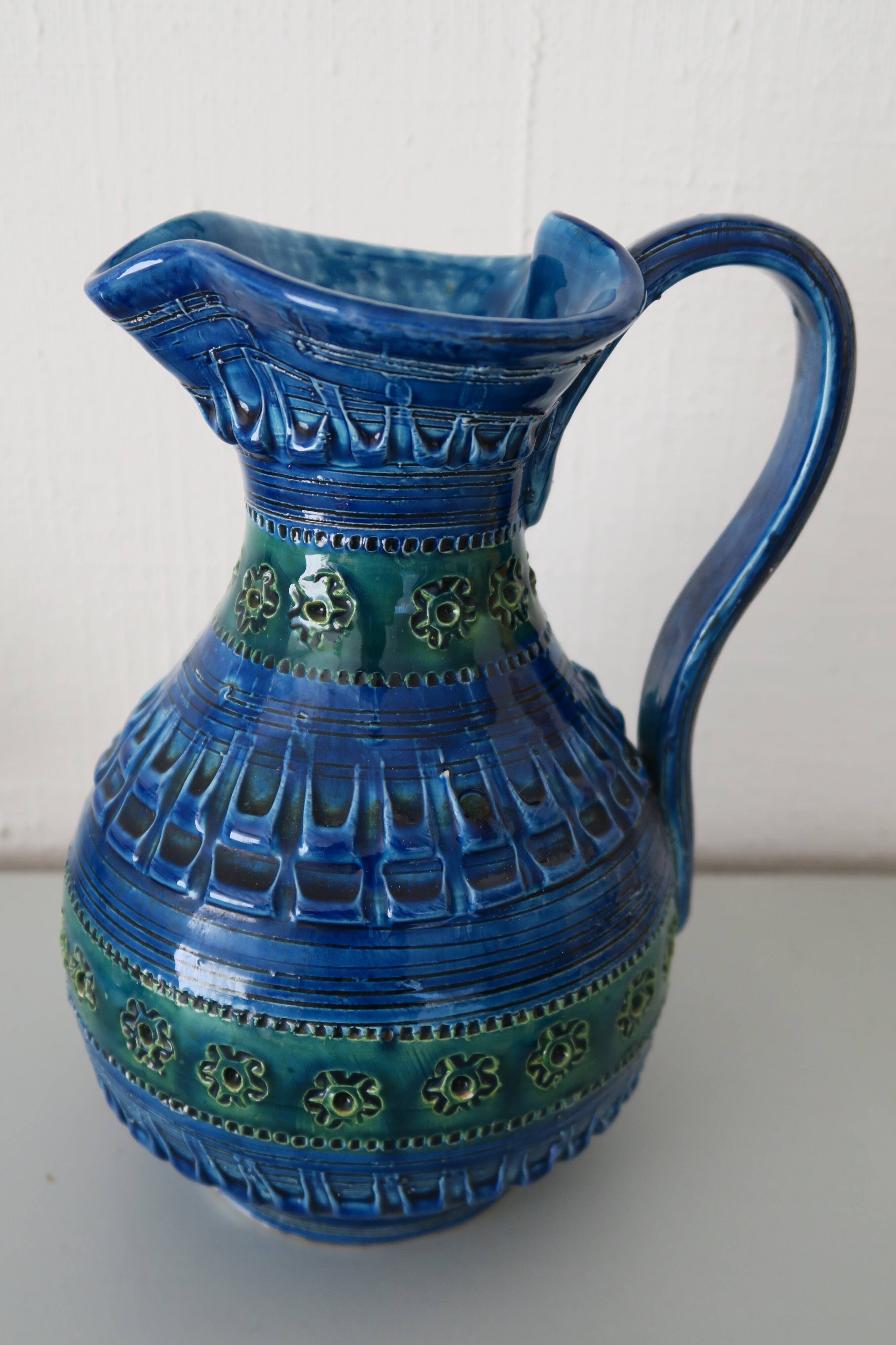 Bitossi Blue and Green Pitcher 26 cm Italy