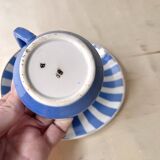 Vintage fox trott coffee cup sarreguemines, art deco striped service.