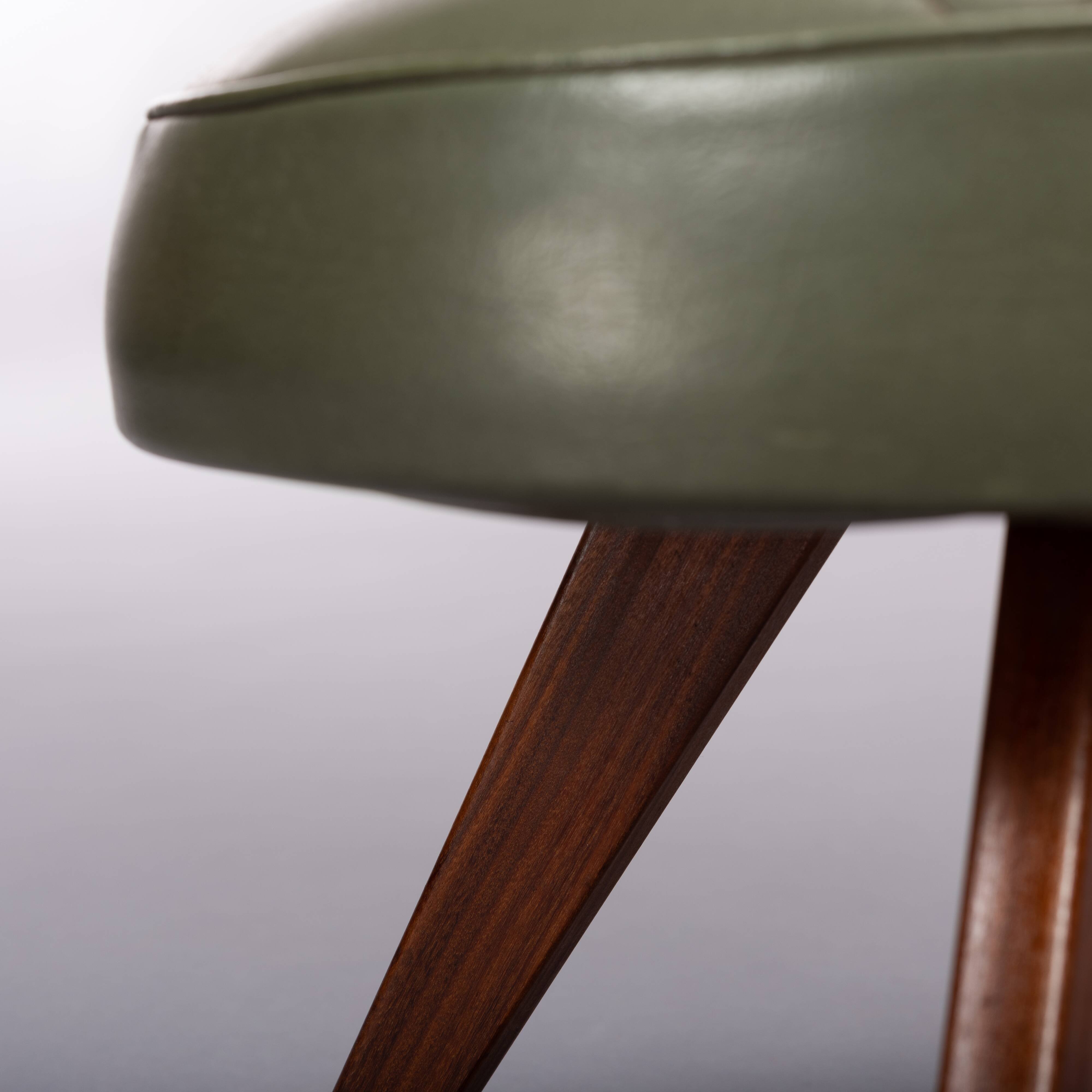 Vintage danish green leather stool, 1960s