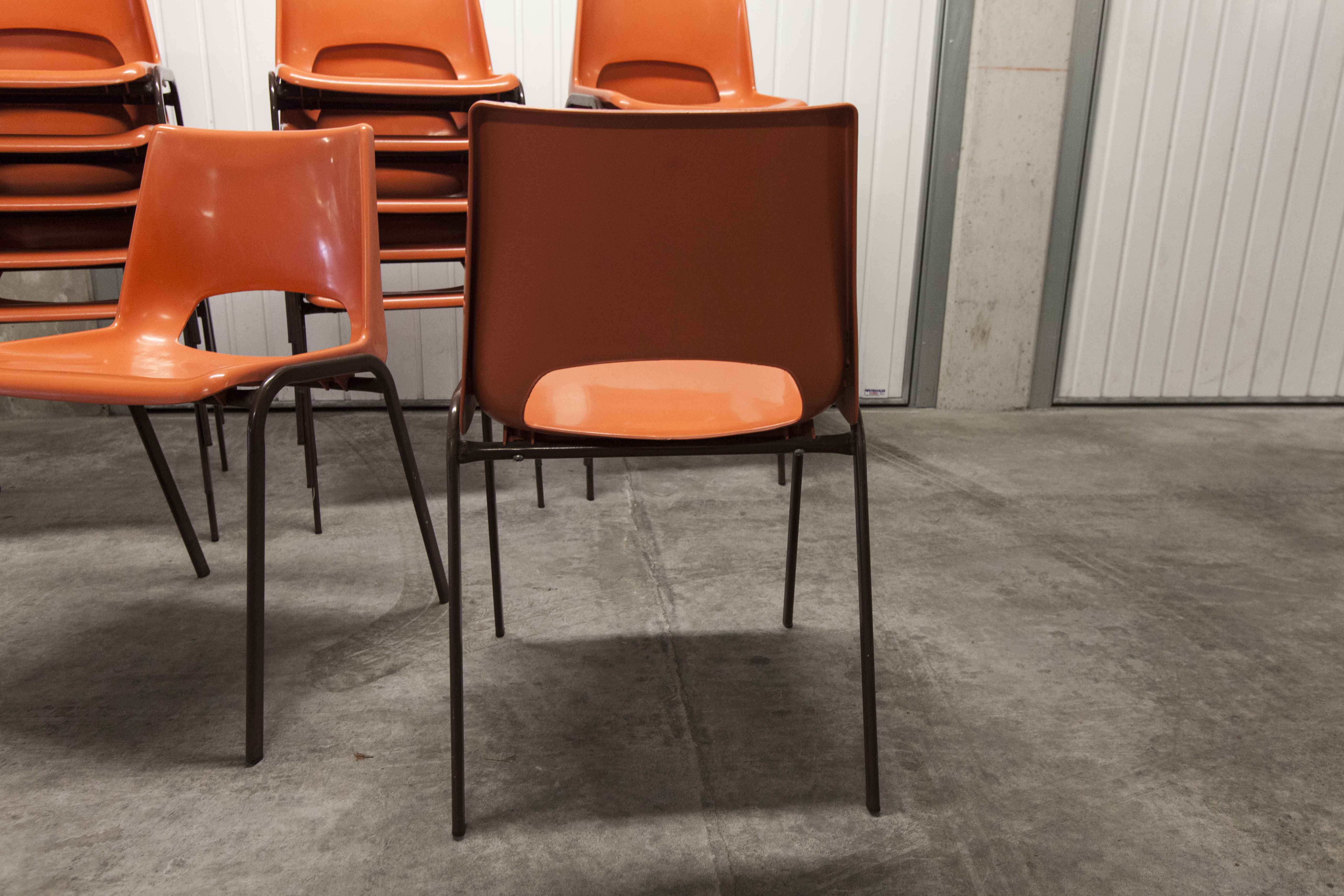 Set of 17 vintage orange chairs 1970