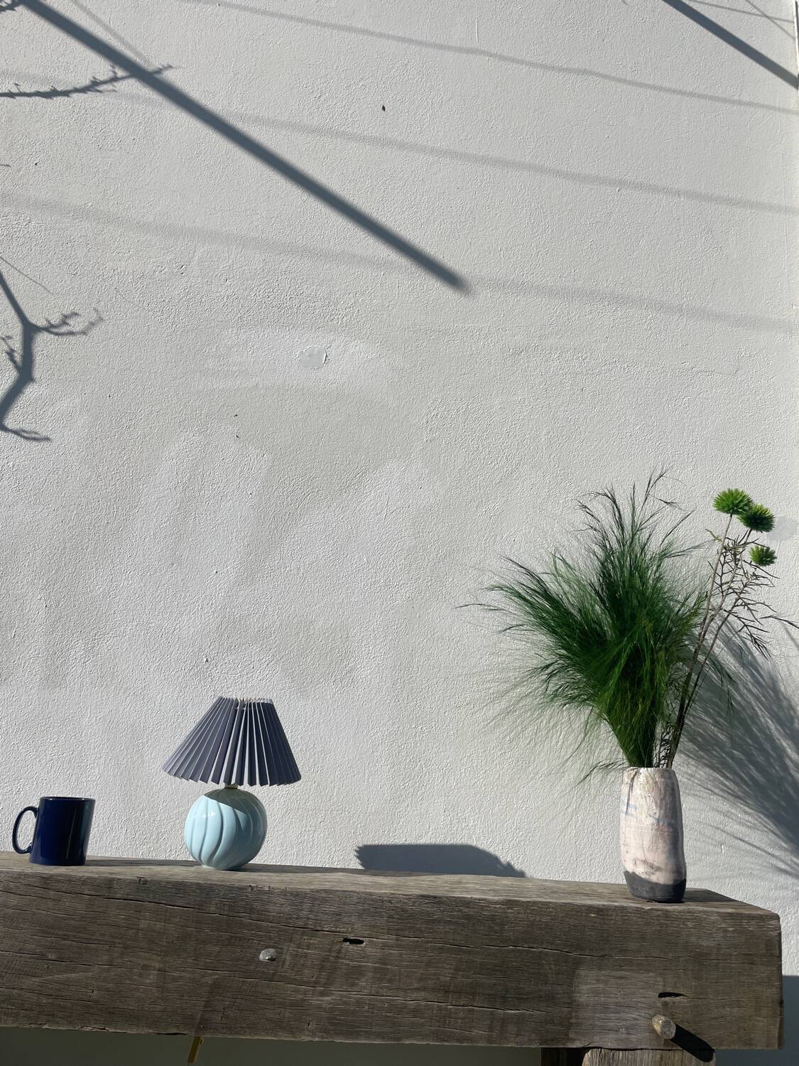 Ceramic pleated ball lamp in sky blue