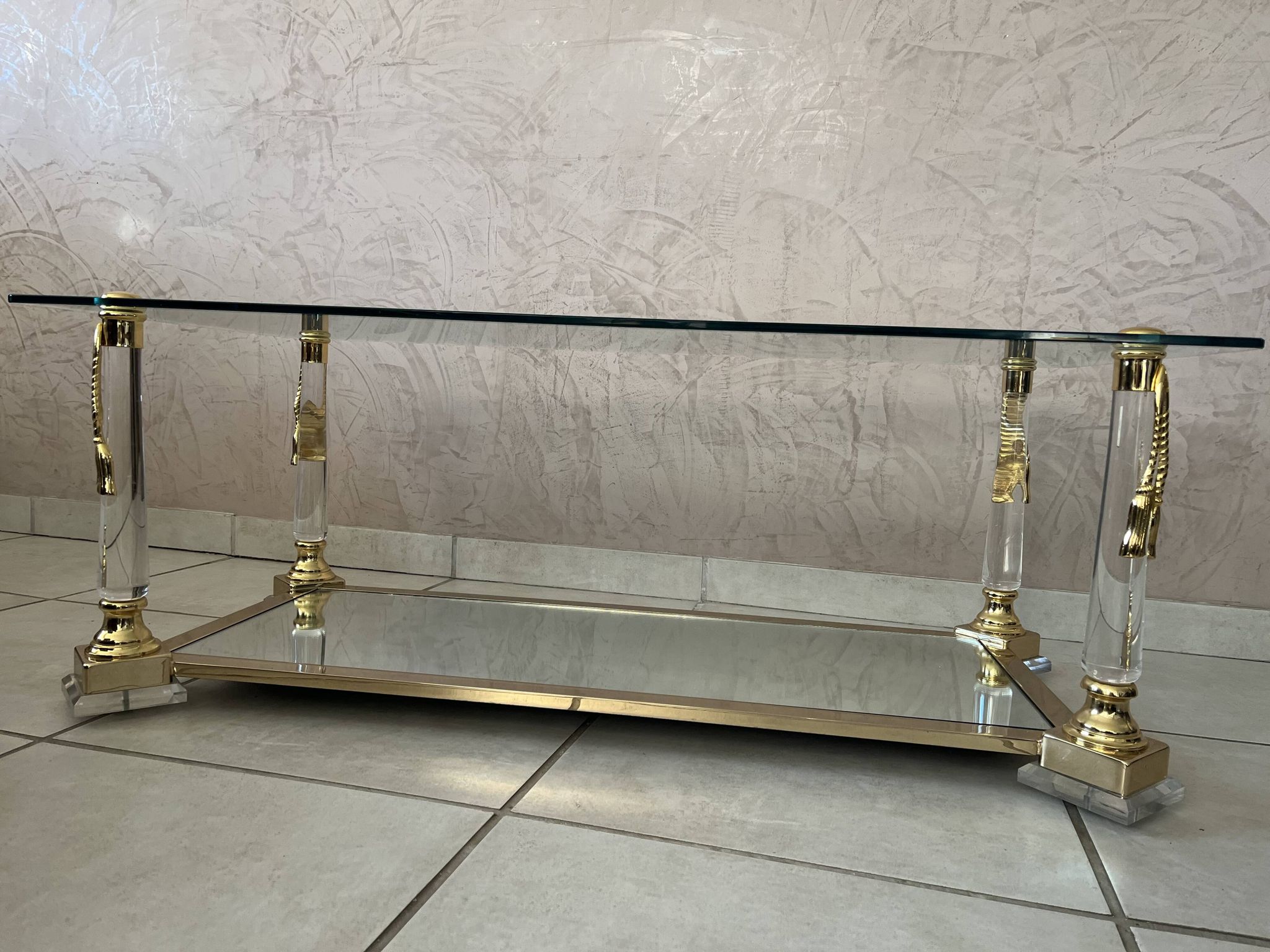 Hollywood Regency Glass Coffee Table