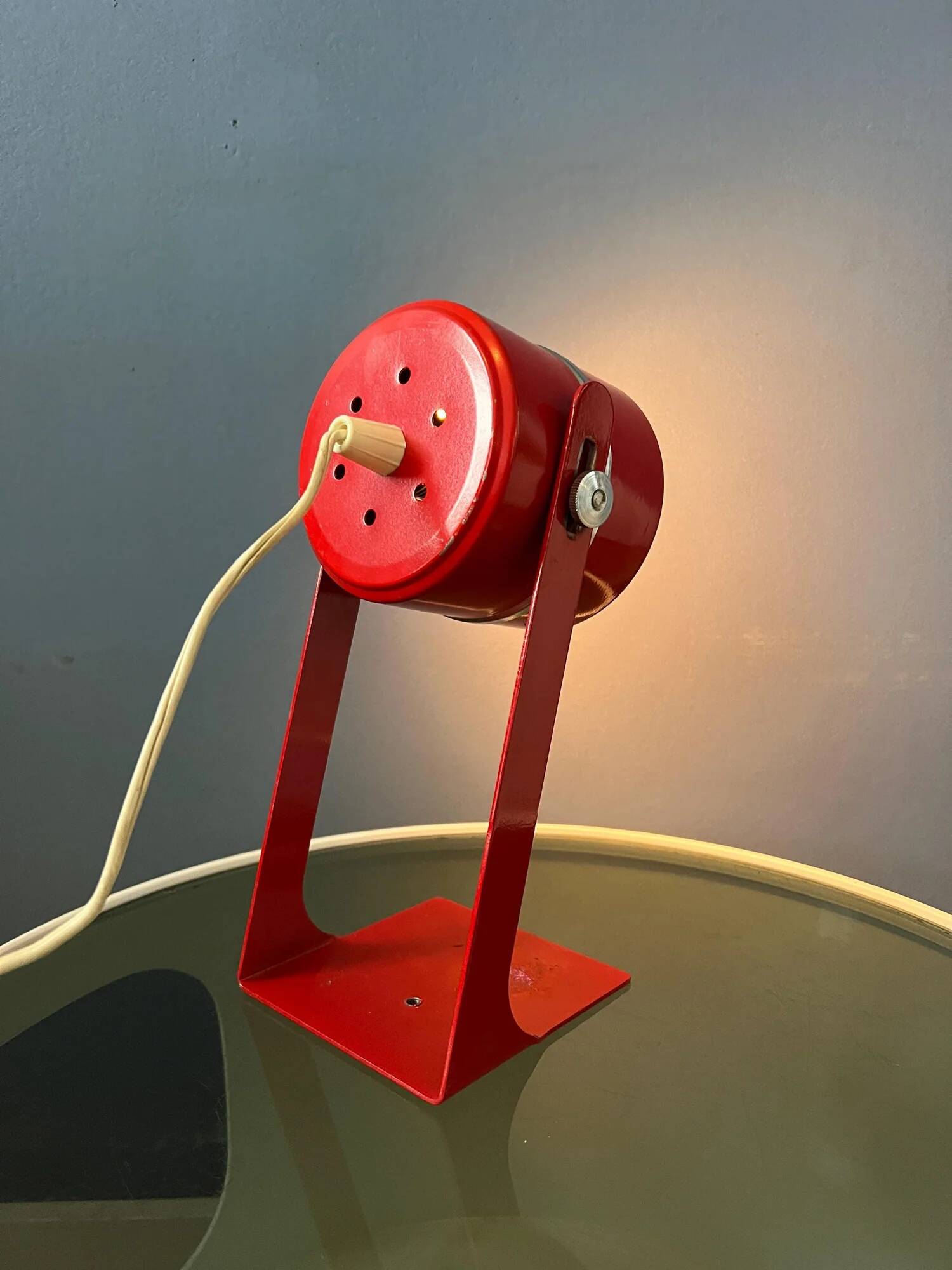 Set (2) of vintage red space age desk lamps