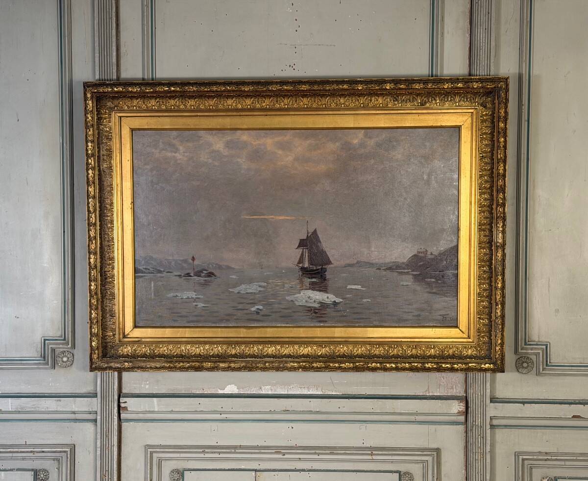 Oil on canvas, "view of an icy sea", monogram and date at the bottom right, P.E 86 for 1886.