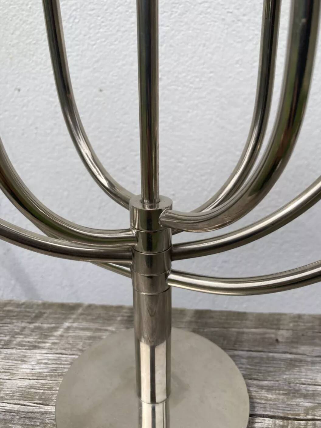 Silver metal candlestick with 8 stainless steel branches