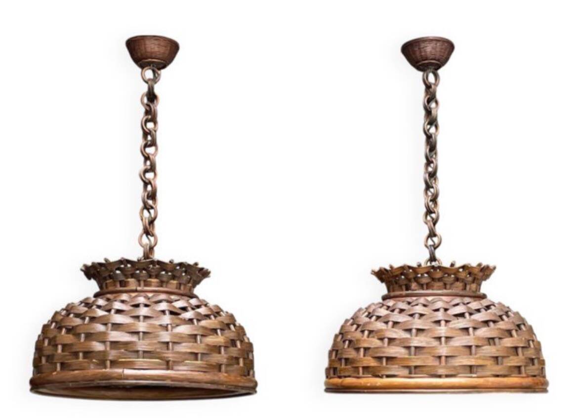 Pair of rattan ceiling lights