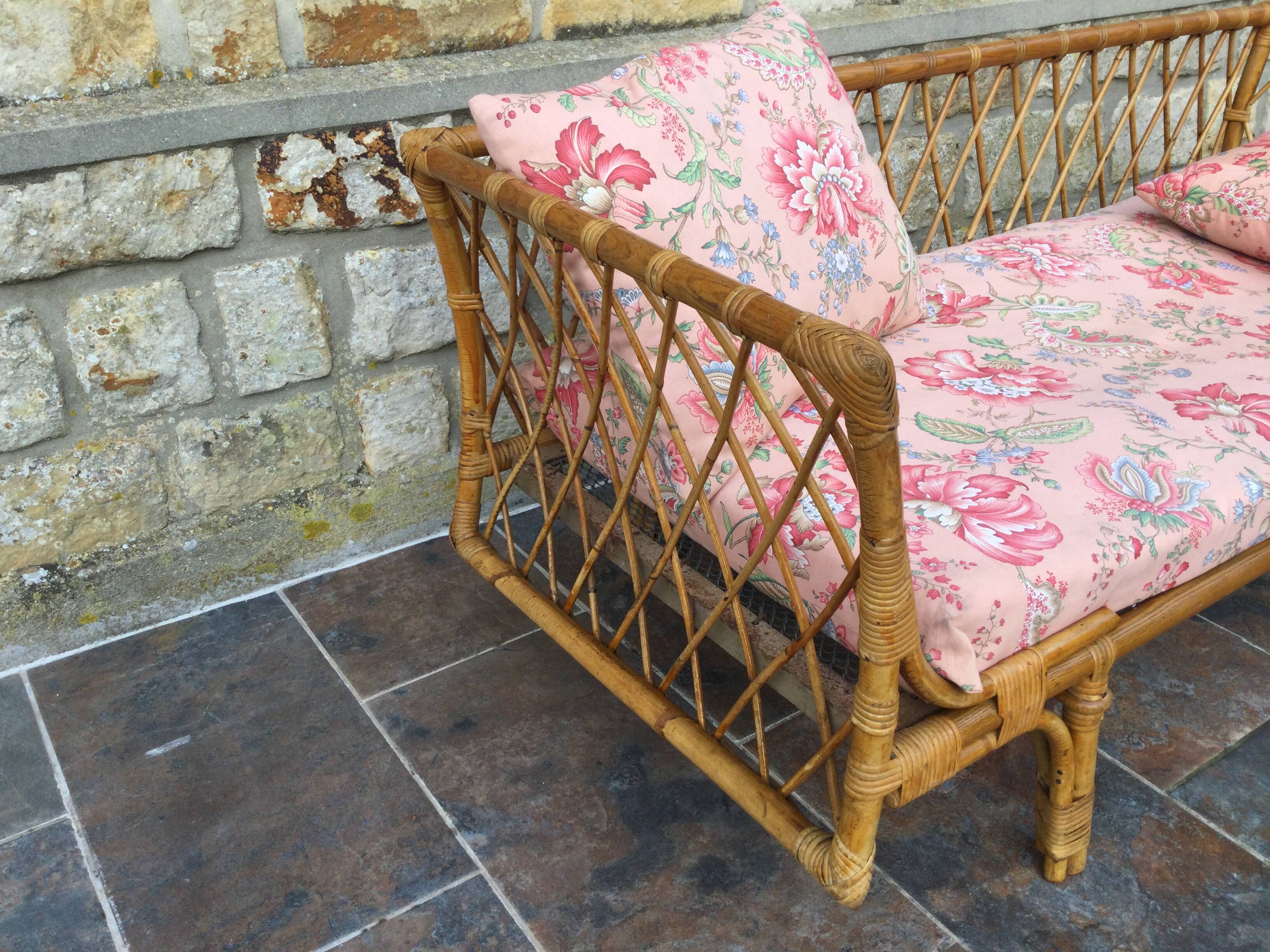 1950s rattan chaise longue sofa