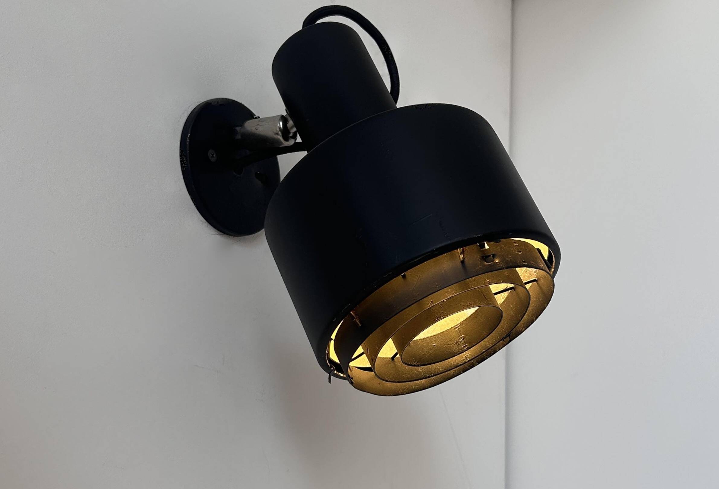 Pair of vintage Louis Poulsen wall lights, black lacquered metal, Denmark 1970s