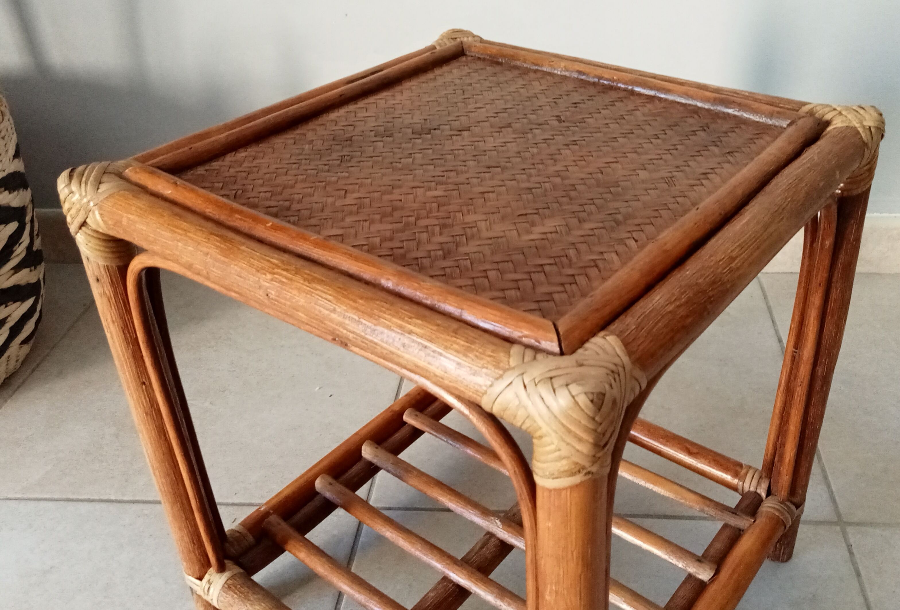 Vintage side table in rattan and bamboo