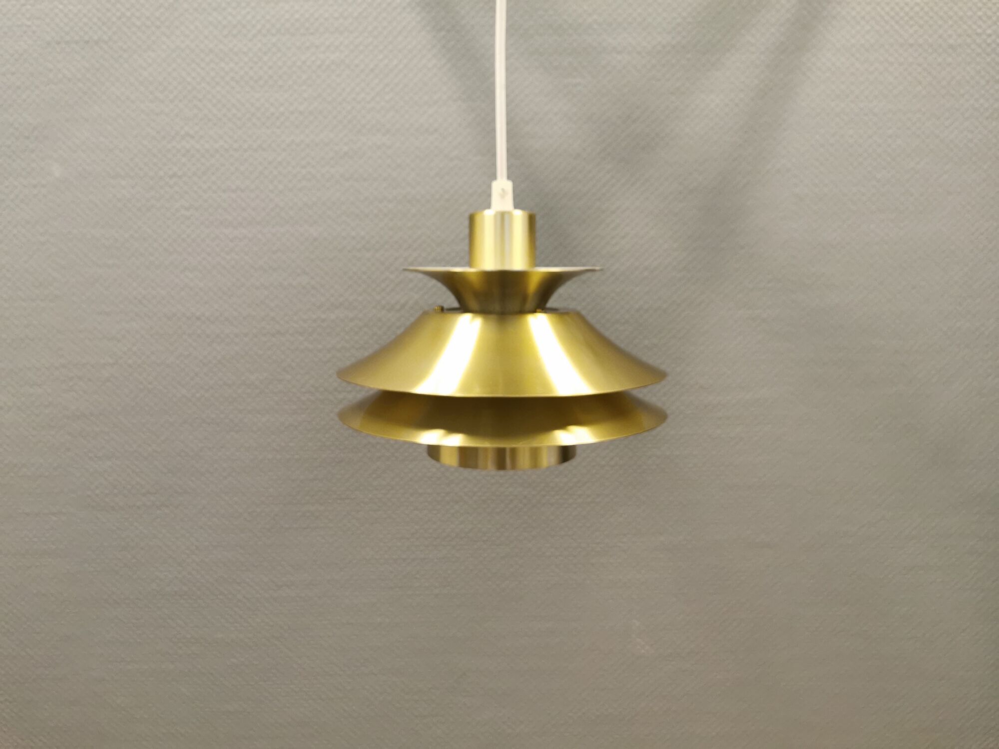 Small hanging lamp from Danish Top-lamps, in brass colored aluminum, produced in the 1980s