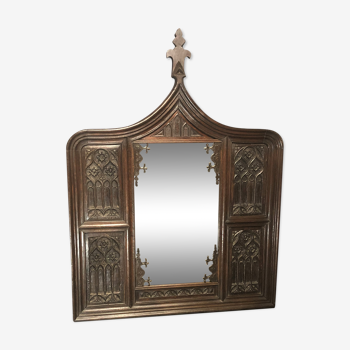 Old oak mirror with Gothic decoration Woodwork HAUTE EPOQUE Carved panels