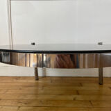 Table basse ronde métal chromé et verre années 70