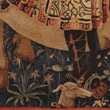 stencil tapestry - Gothic flamboyant falcon hunting scene - 19th century