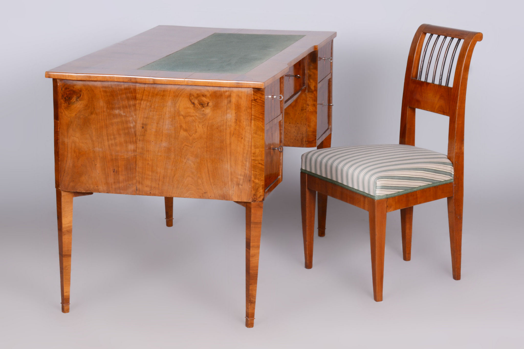 Restored biedermeier walnut writing desk, revived polish, czechia, 1830s
