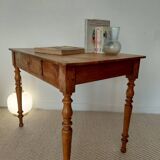 Old solid wood console - turned legs - drawer in chic country style