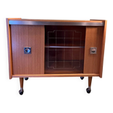 Vintage 1960s bar cabinet, Scandinavian style, on wheels.