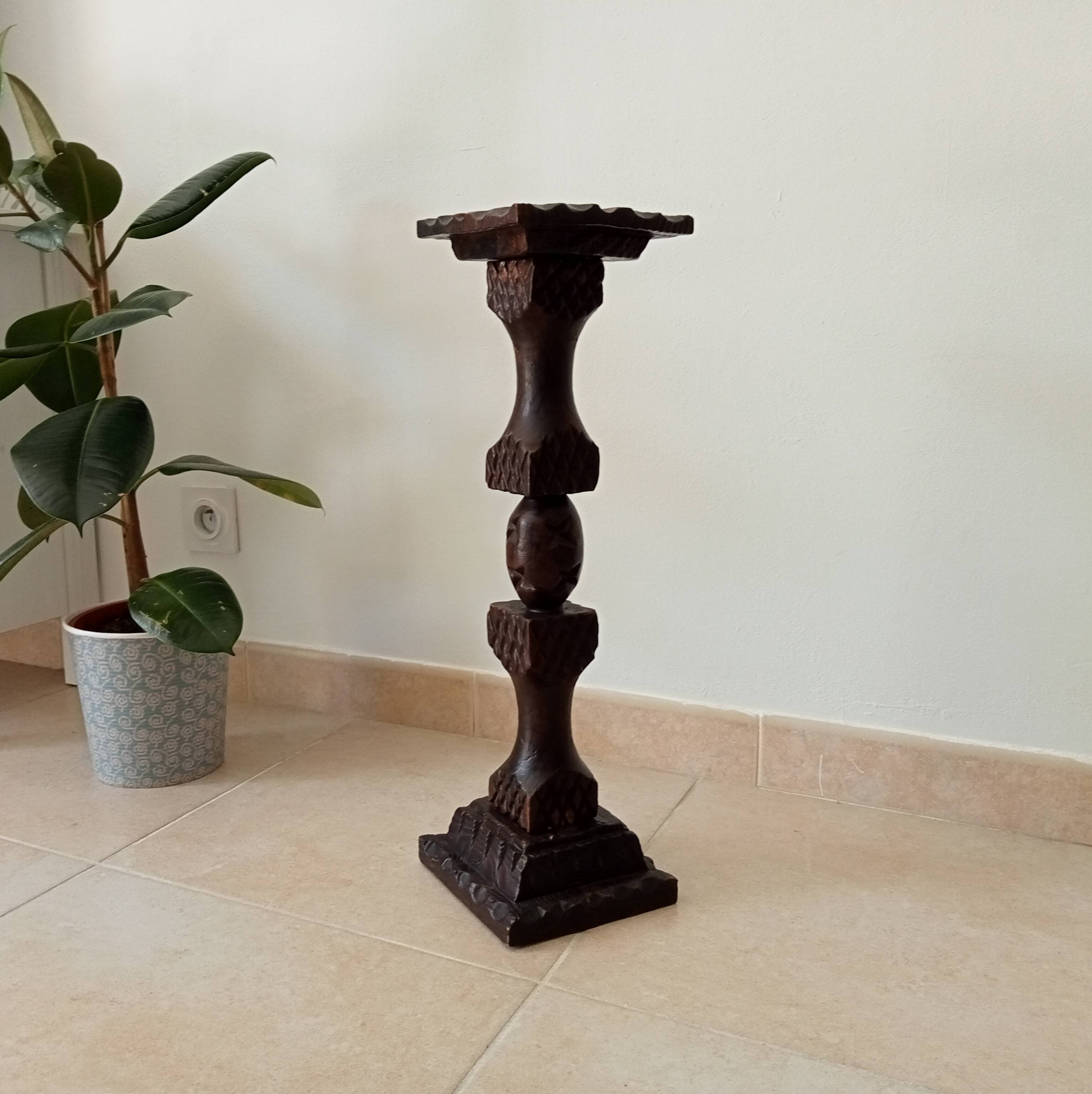 Vintage carved wooden pedestal ashtray