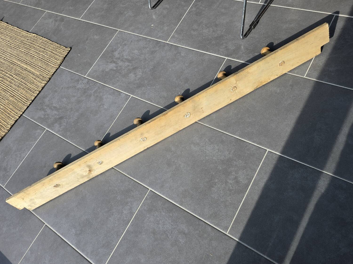 Antique wooden coat rack with 6 hooks