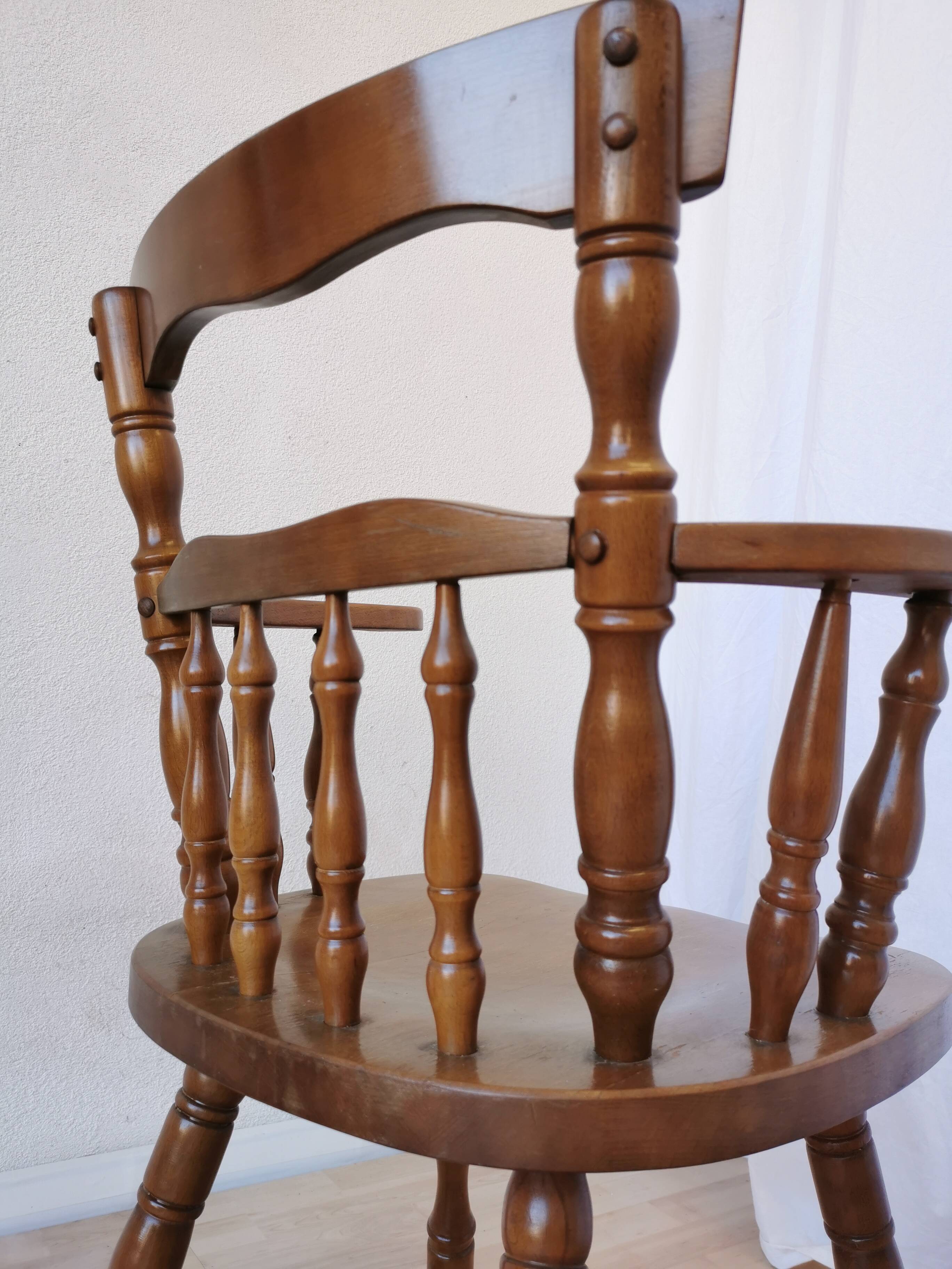 Vintage Beech Wood Windsor Dining Chair - 1970s Captains Armchair