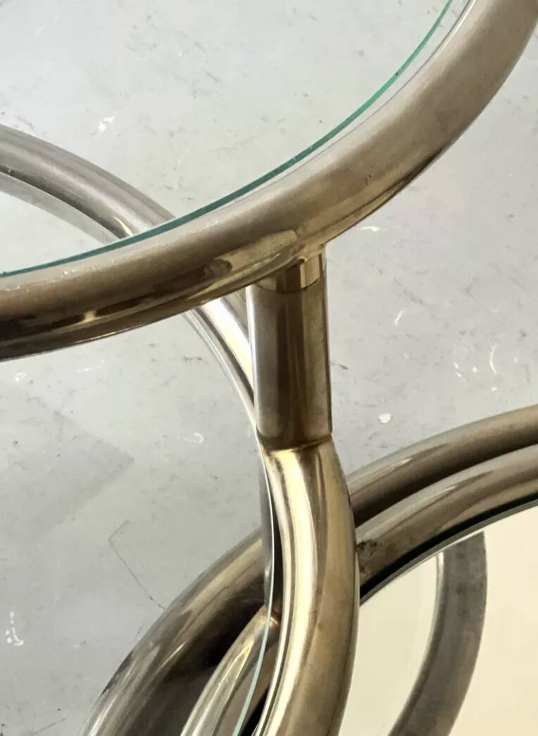 Removable coffee table in chrome, glass & mirror by Milo Baughman, design 1970.