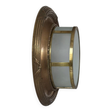 Vintage XL wall light, brass, copper and frosted glass, France, 1930.