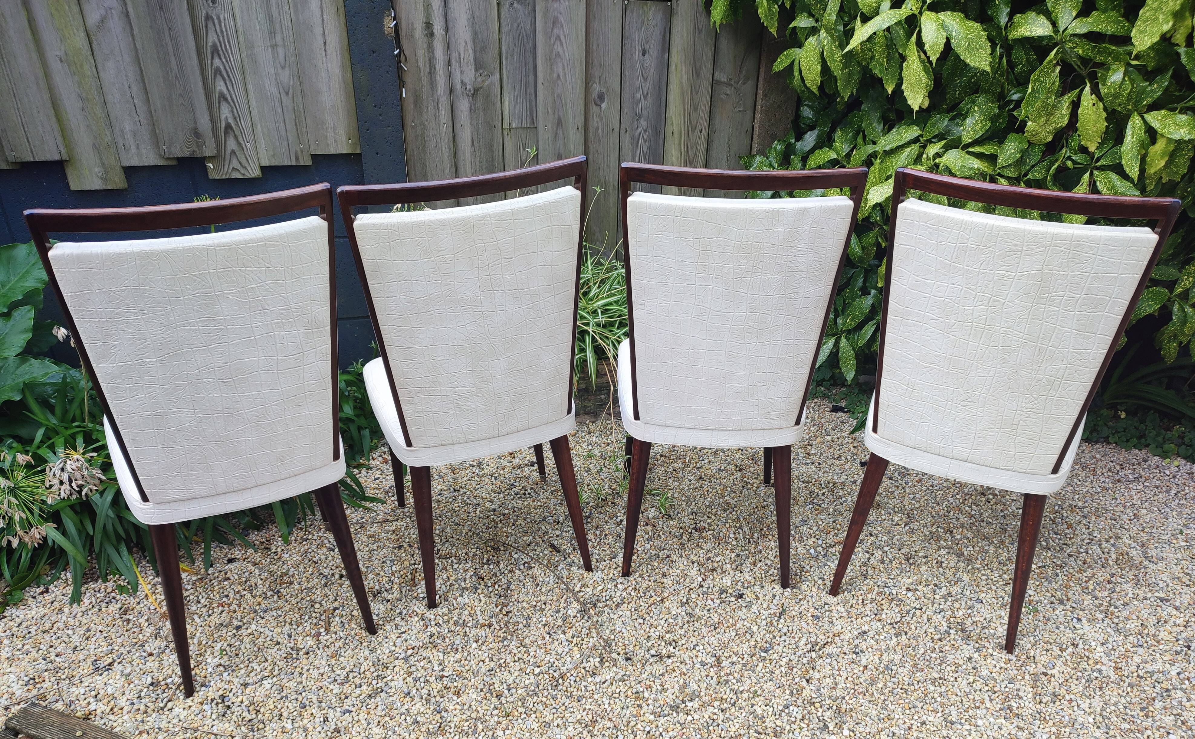 Set of 4 Vintage Mid-Century Modern Chairs with Tapered Legs and Metal Sabers -
