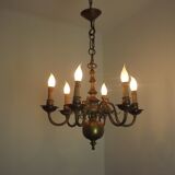 Vintage French 6 Light Heavy Brass Flemish Style Chandelier Card Drips 4050