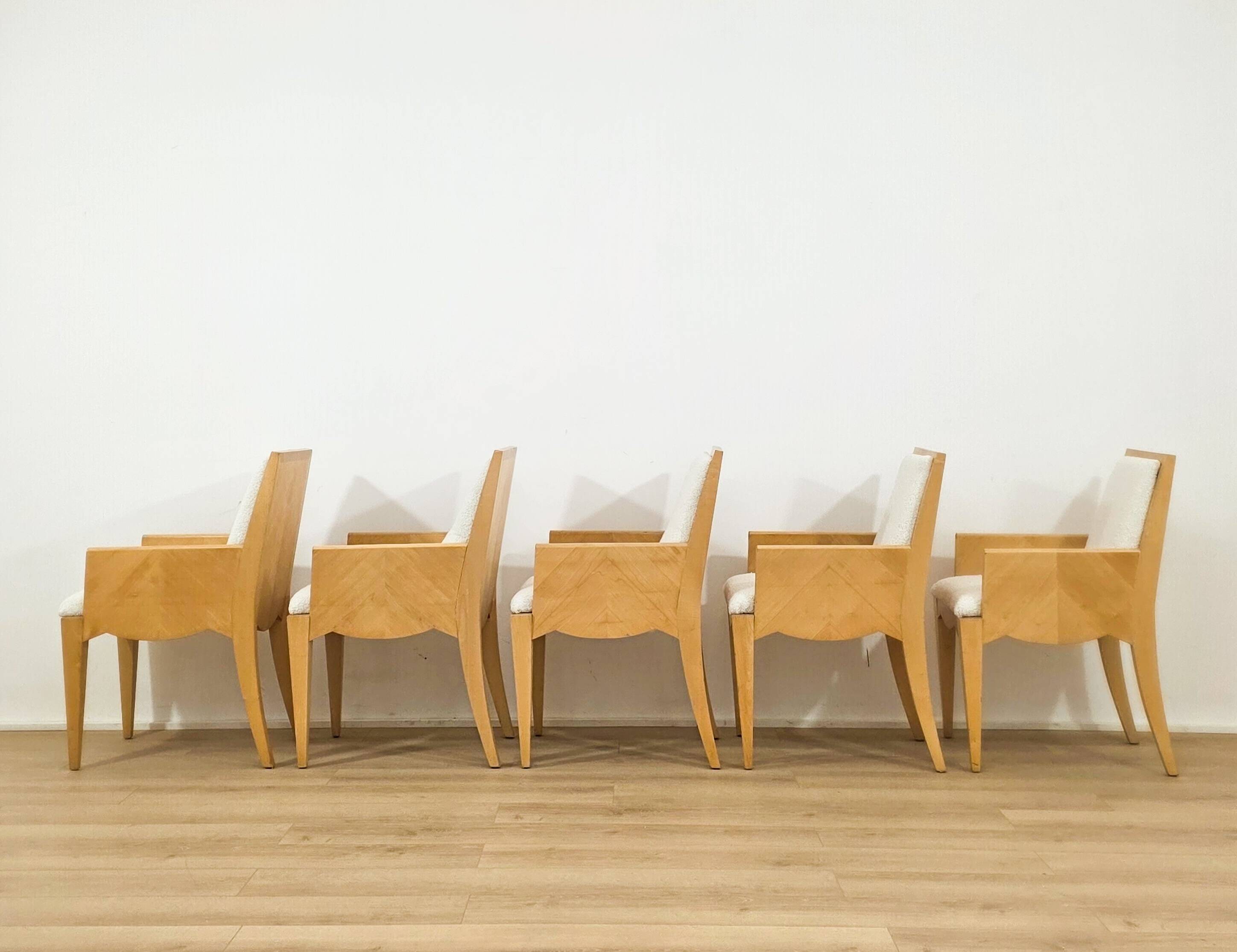 Set of five antique wooden chairs / armchairs.