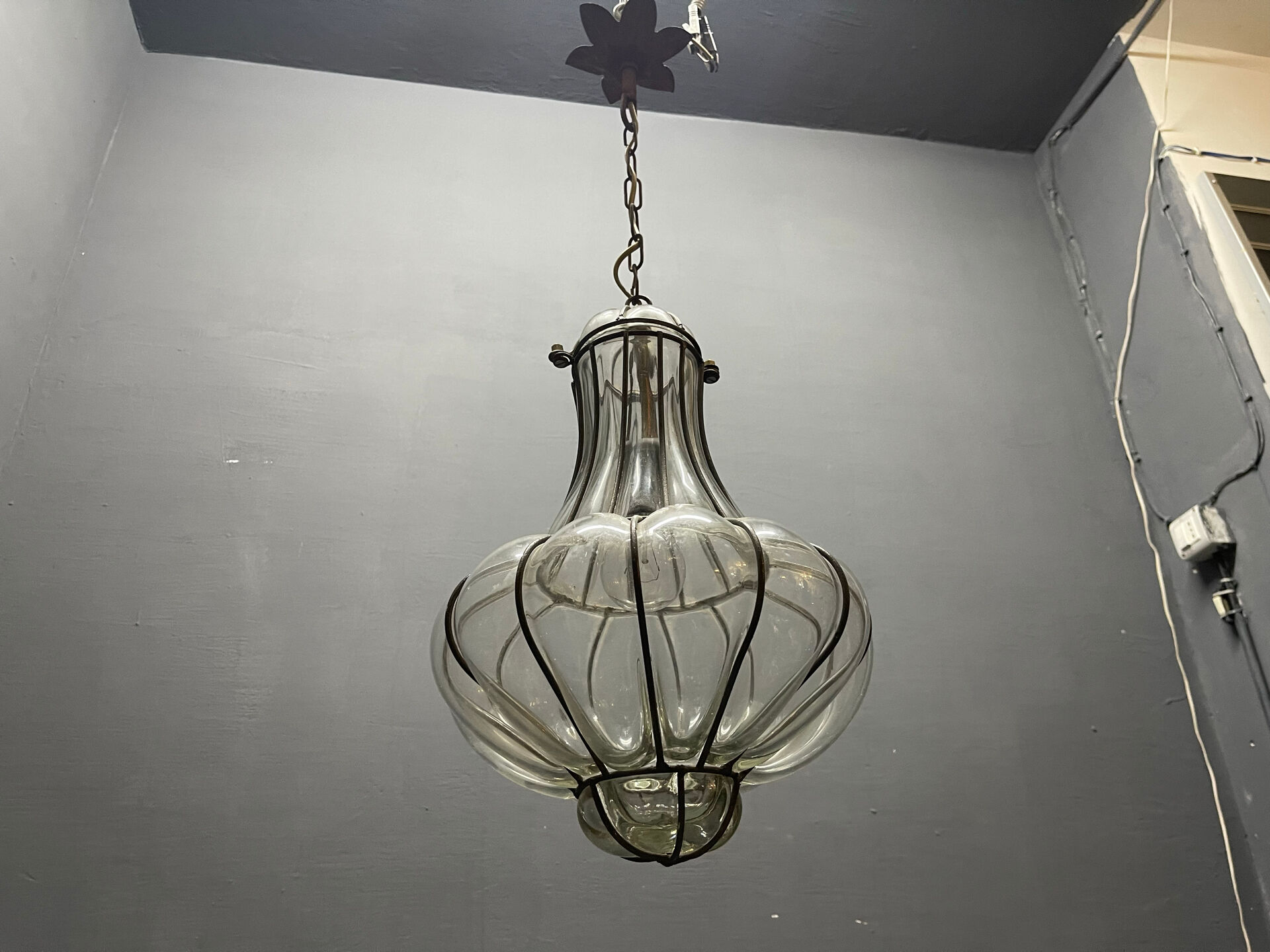 Wrought Iron Murano Glass Light Pendant 1950’s