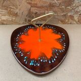 Antique multicolored ceramic cheese tray + vintage gold metal handle
