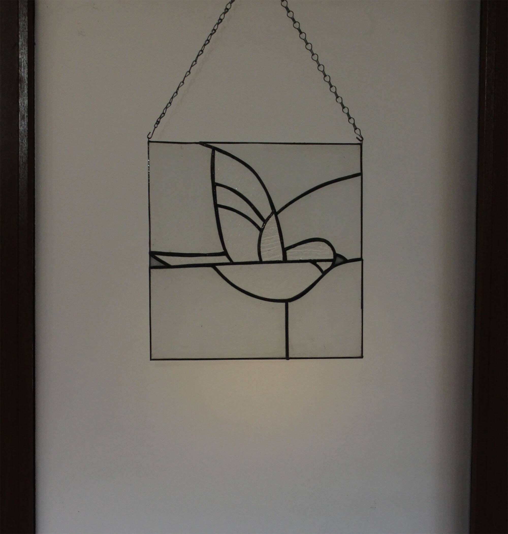 Vitrail décoratif oiseau, style Tiffany, verre coloré fait main 40×40 cm