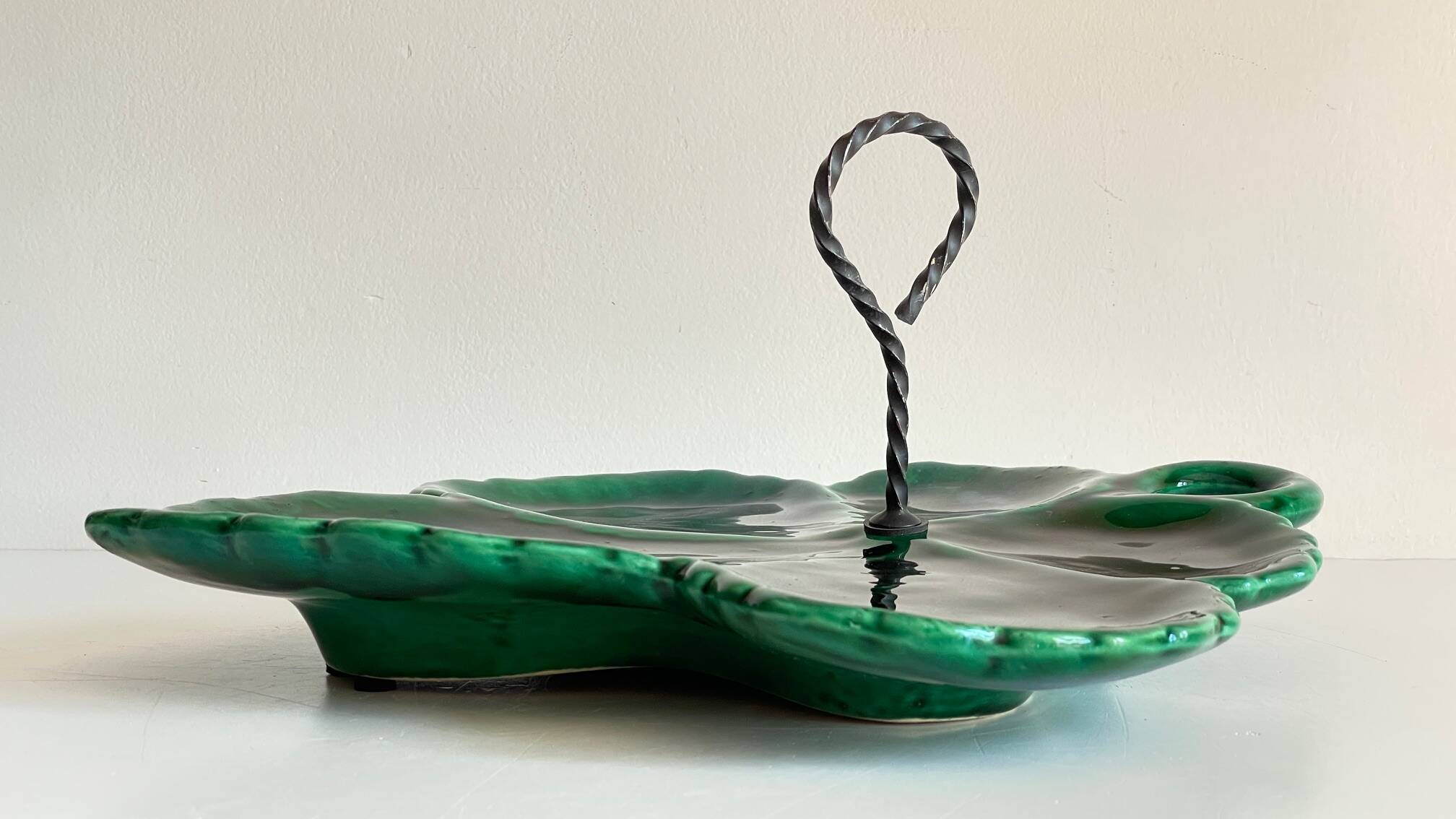 Vintage Glazed Ceramic Barbotine Dish