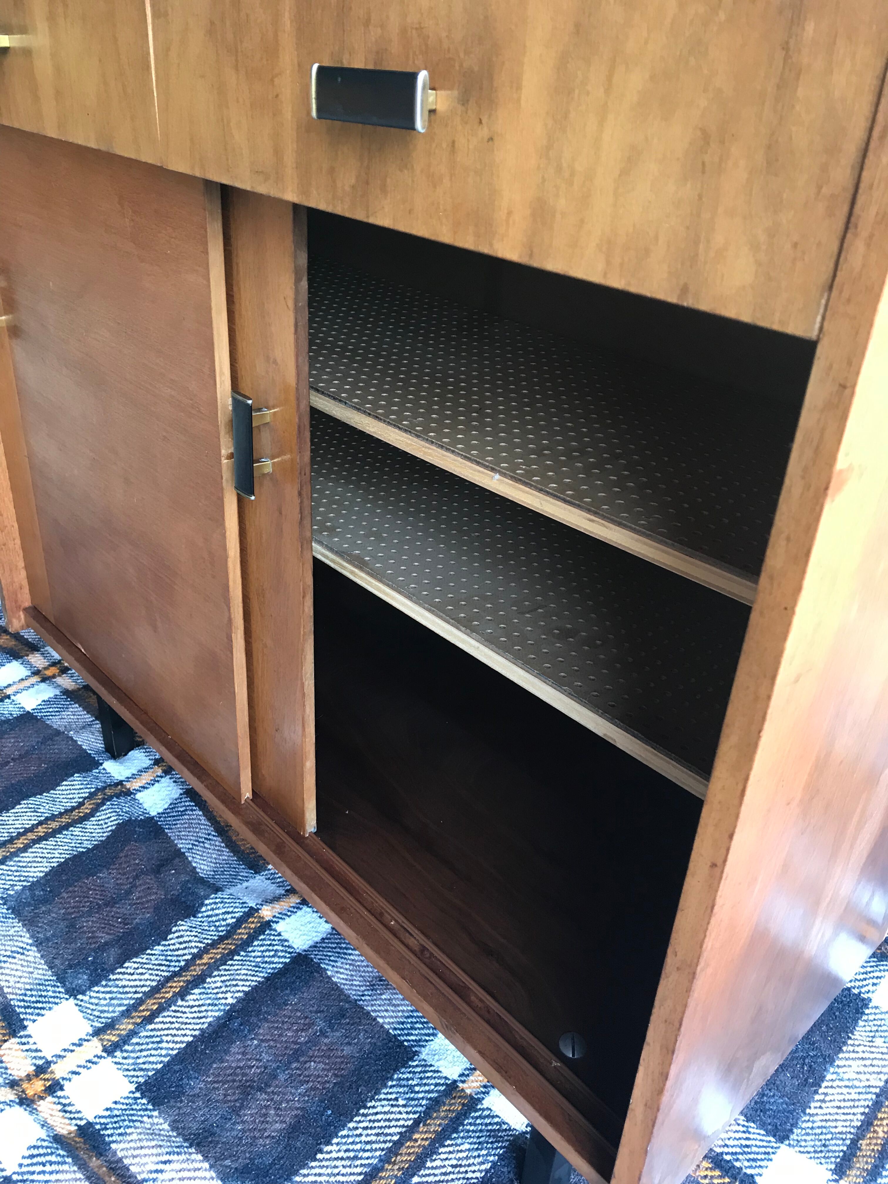 Vintage storage cabinet sideboard two sliding doors two drawers