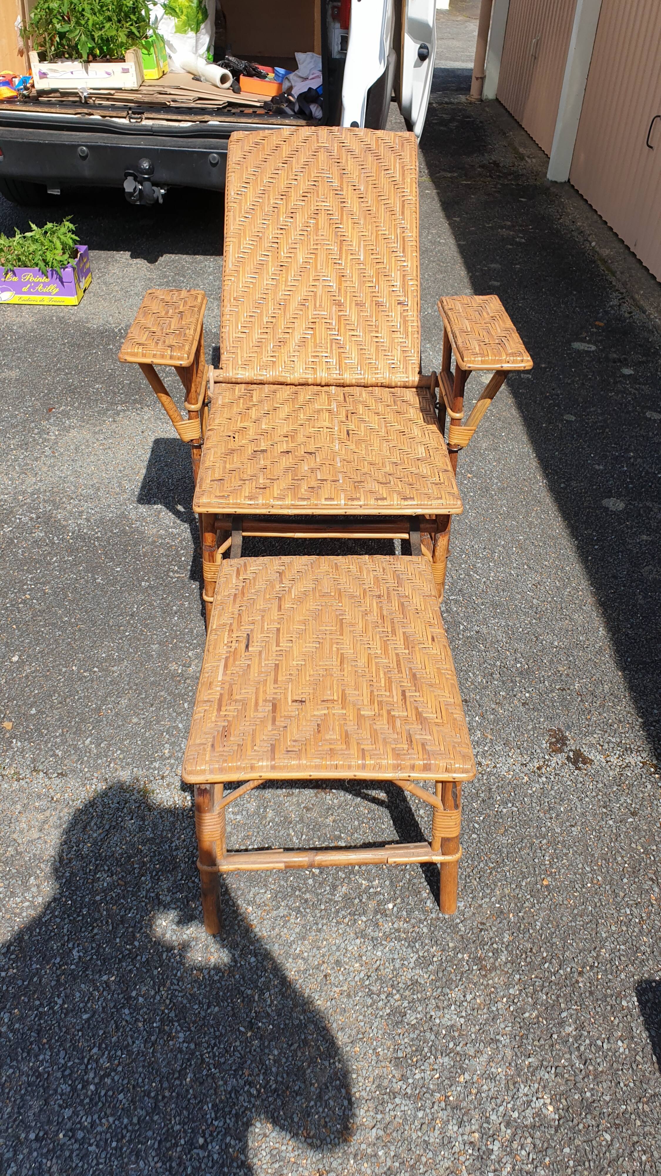 Rattan garden deckchair half XXth